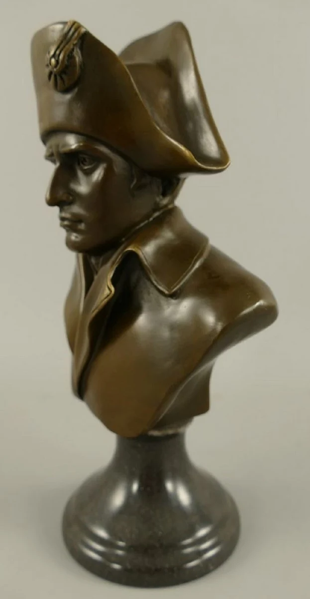 Casa Padrino Luxus Jugendstil Bronze Skulptur Napoleon Bronze / Schwarz 15 x 10 x H. 25 cm - Bronze Büste mit Marmorsockel - Bronzefigur - Dekofigur - Deko Accessoires