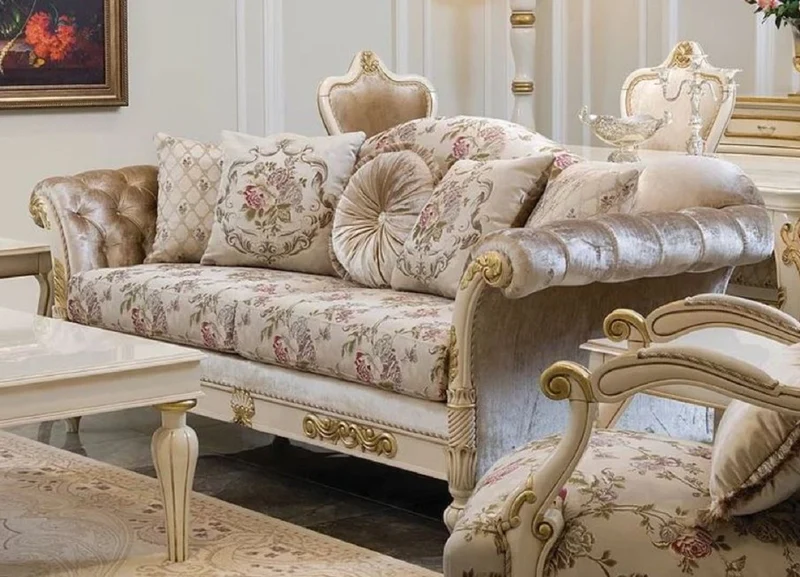 Casa Padrino Luxus Barock Wohnzimmer Set Creme / Rosa / Weiß / Gold - 2 Sofas & 2 Sessel - Handgefertigte Wohnzimmer Möbel im Barockstil - Edel & Prunkvoll