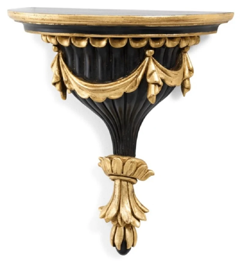 Casa Padrino Luxus Barock Wandkonsole Schwarz / Antik Gold - Prunkvolle Massivholz Wanddeko Konsole im Barockstil - Barock Wanddeko - Barock Möbel - Luxus Qualität - Made in Italy