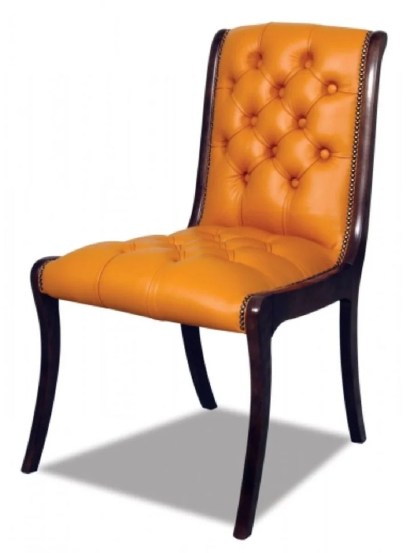 Casa Padrino Luxus Chesterfield Leder Esszimmer Stuhl 4er Set Orange / Dunkelbraun 50 x 47 x H. 95 cm - Chesterfield Echtleder Küchenstühle - Chesterfield Möbel - Leder Möbel - Luxus Möbel