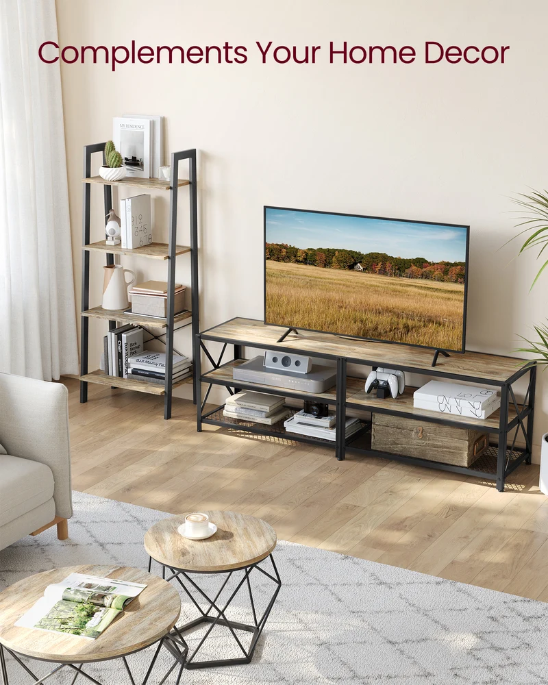TV Stand, TV Console for TVs Up to 70 Inches, TV Table, 63 Inches Width, TV Cabinet with Storage Shelves, Steel Frame, for Living Room, Bedroom, Turquoise Brown and Black