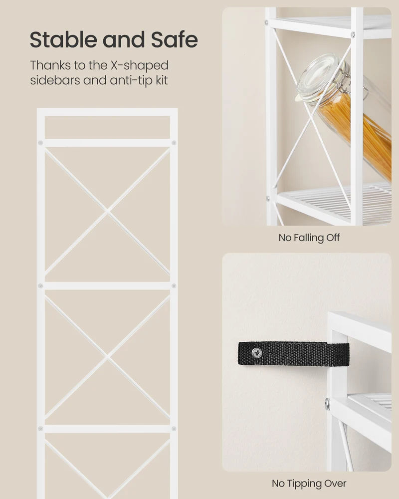 5-Tier Metal Storage Rack, Shelving Unit with X Side Frames, Dense Mesh, 12.6 x 31.5 x 57.3 Inches, for Entryway, Kitchen, Living Room, Bathroom, Industrial Style, Cloud White