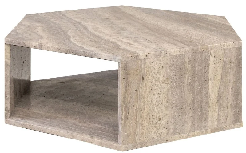 Casa Padrino Luxus Couchtisch Grau 91 x 79 x H. 30 cm - 6 Eckiger Travertin Naturstein Wohnzimmertisch - Wohnzimmer Möbel - Travertin Möbel - Luxus Möbel - Luxus Einrichtung