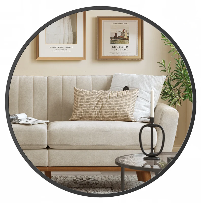 Bathroom Round Mirror for Wall, 16 Inches Black Circle Mirror，Metal Frame,for Bathroom Over Sink, Living Room, Bedroom, Entryway, Hallway, Ink Black