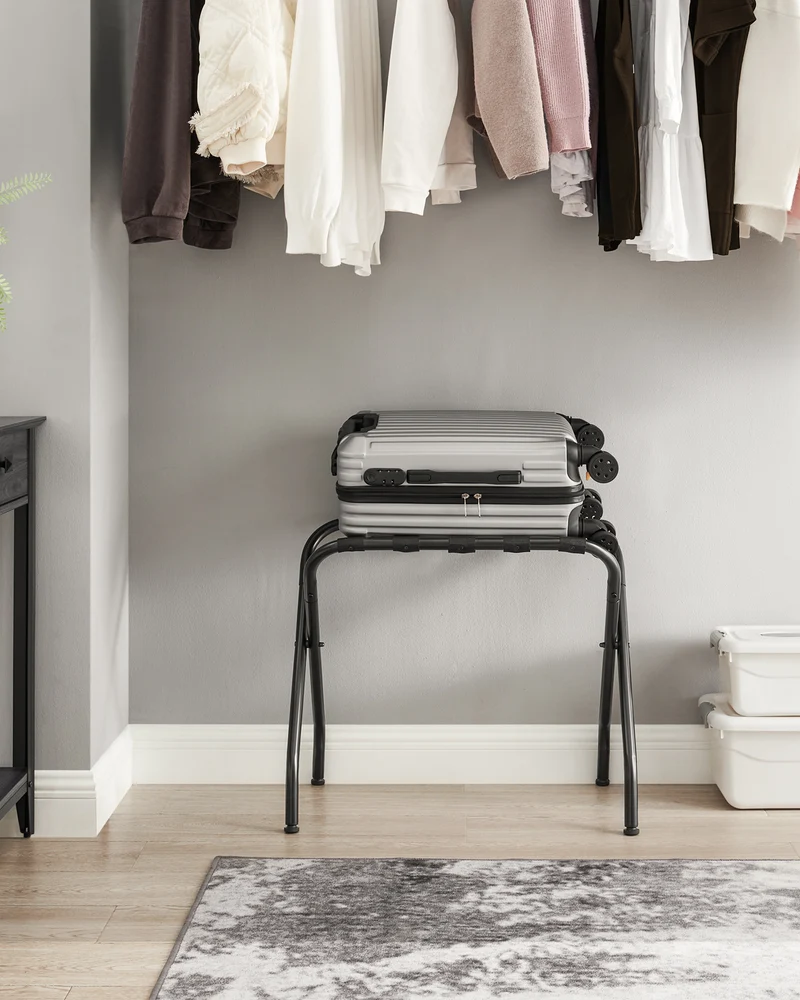 Luggage Rack, Luggage Rack for Guest Room, Suitcase Stand, Steel Frame, Foldable, for Bedroom, Black