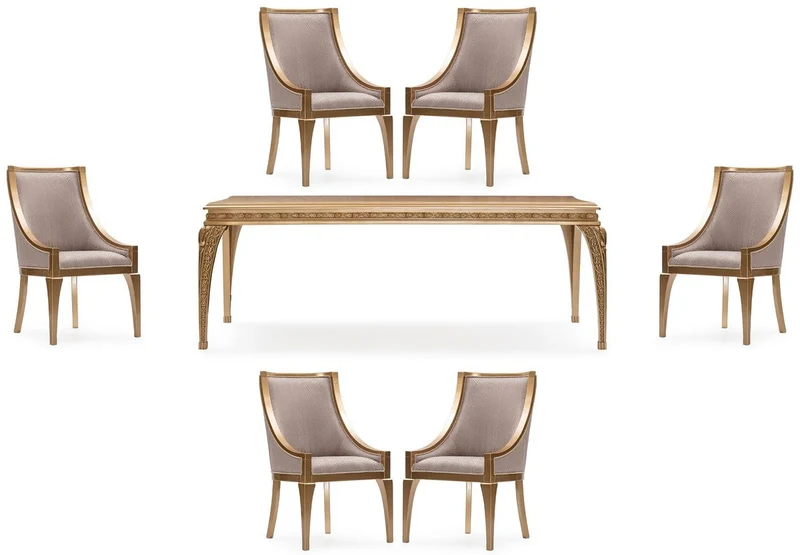 Casa Padrino Luxus Barock Esszimmer Set Grau / Gold - 1 Barock Esstisch & 6 Barock Esszimmerstühle - Luxus Esszimmer Möbel im Barockstil - Prunkvolle Barock Esszimmer Möbel