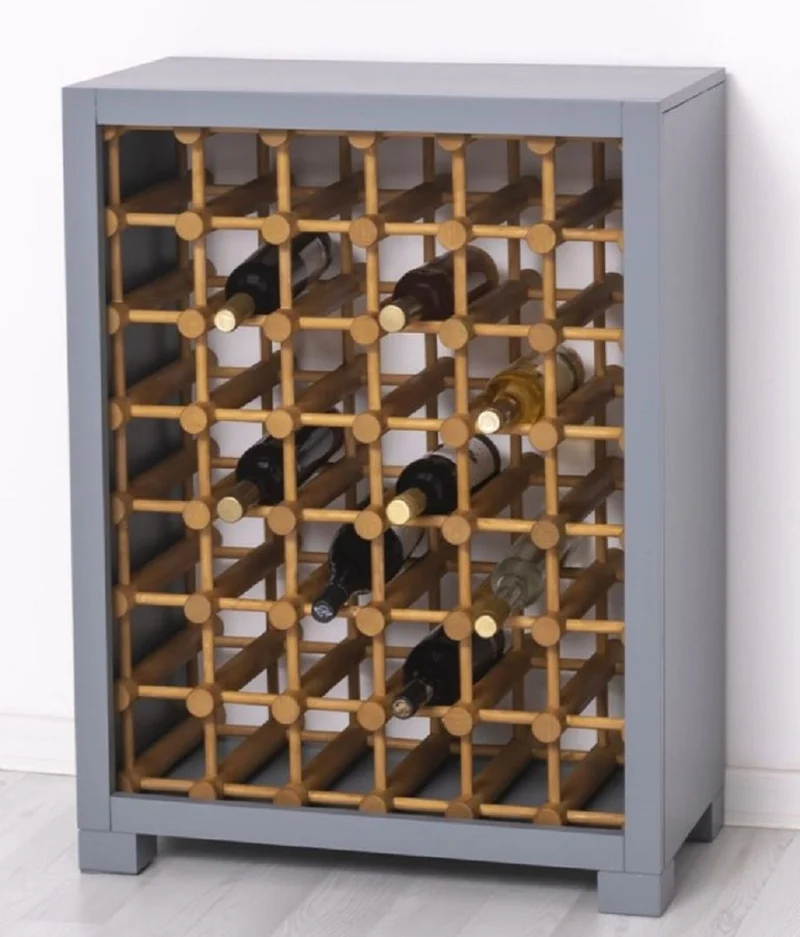 Casa Padrino Landhausstil Massivholz Weinschrank Grau / Naturfarben 68 x 35 x H. 68 cm - Massivholz Weinregal im Landhausstil - Massivholz Bar Möbel - Landhausstil Bar Möbel