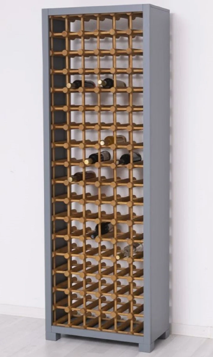 Casa Padrino Landhausstil Massivholz Weinschrank Grau / Naturfarben 68 x 35 x H. 200 cm - Massivholz Weinregal im Landhausstil - Massivholz Bar Möbel - Landhausstil Bar Möbel