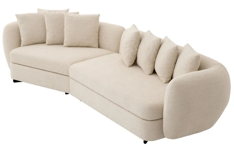 Casa Padrino Luxus Sofa Beige / Schwarz 314 x 130 x H. 68 cm - Gebogenes Wohnzimmer Sofa - Hotel Sofa - Wohnzimmer Möbel - Hotel Möbel - Luxus Möbel - Luxus Einrichtung