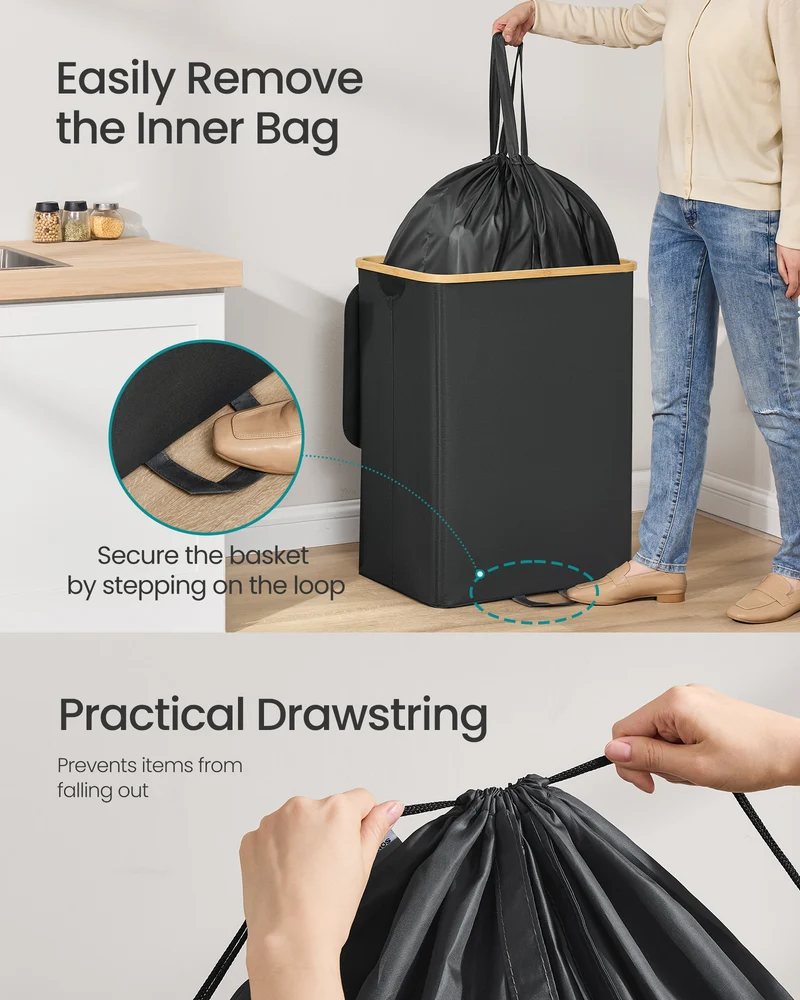 Recycling Bin for Kitchen 35.7 Gallon. Bottle Recycling Container, Collection Bin, for Metal, Plastic, Paper, Glass, Inner Bag with Handles, Kitchen, Ink Black and Natural Beige
