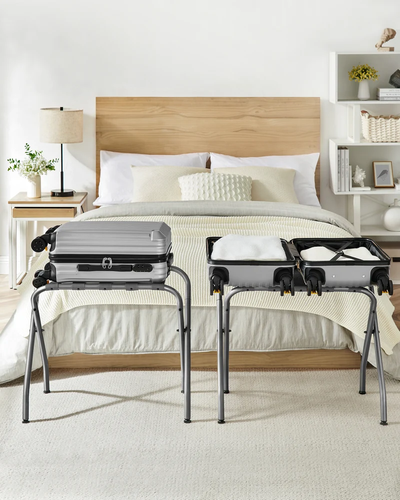 Luggage Rack, Pack of 2, Luggage Racks for Guest Room, Suitcase Stand, Steel Frame, Foldable, for Bedroom, Gray