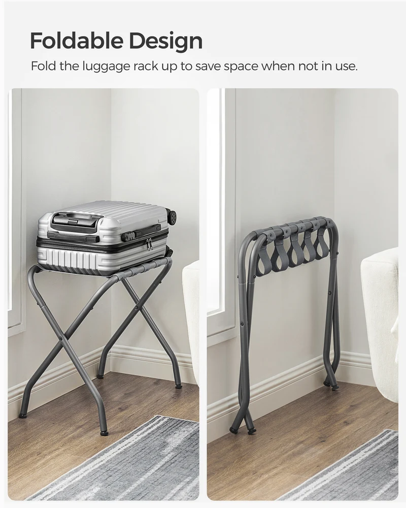 Luggage Rack, Pack of 2, Luggage Racks for Guest Room, Suitcase Stand, Steel Frame, Foldable, for Bedroom, Gray