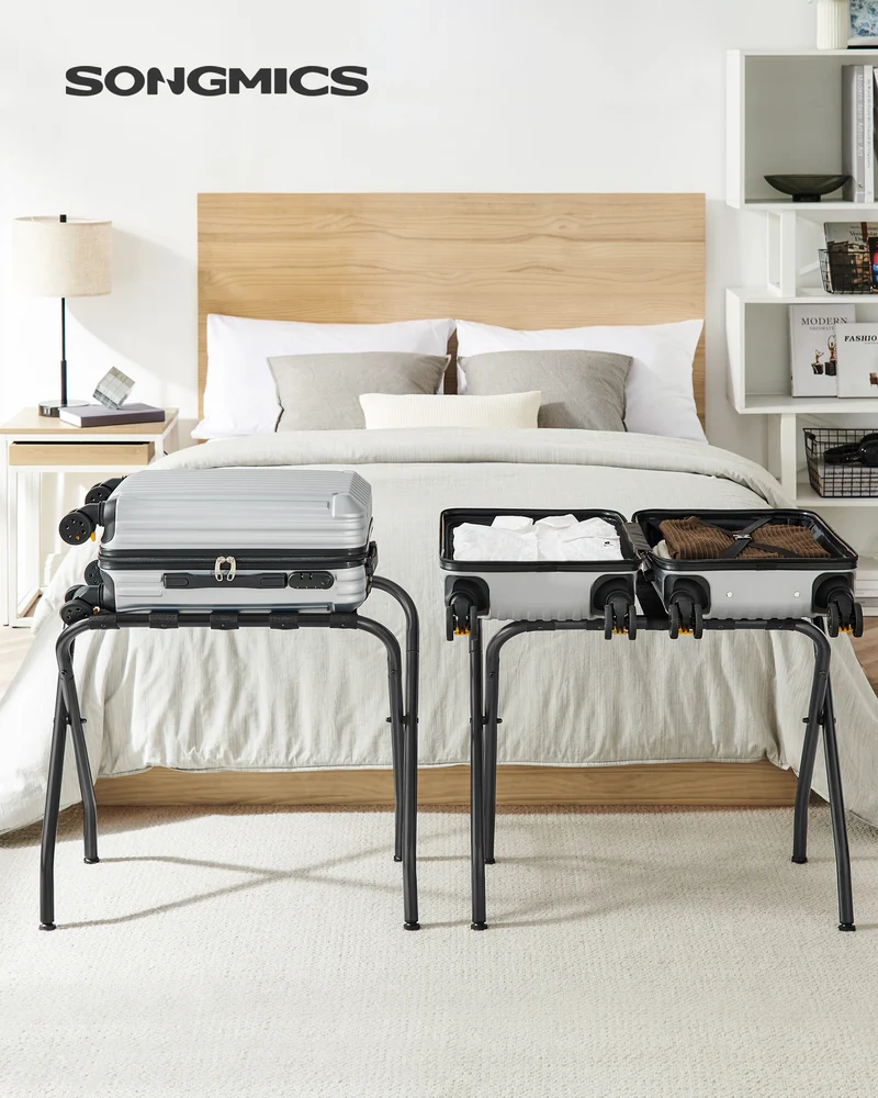 Luggage Rack, Pack of 2, Luggage Racks for Guest Room, Suitcase Stand, Steel Frame, Foldable, for Bedroom, Black