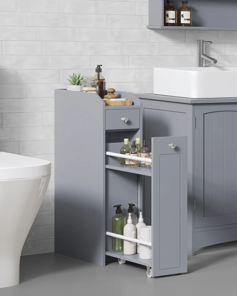 Small Bathroom Storage Cabinet, Slim Bathroom Storage Organizer, Toilet Paper Holder with Storage, Toilet Paper Storage Cabinet with Slide Out Drawers, for Small Spaces, Dove Gray