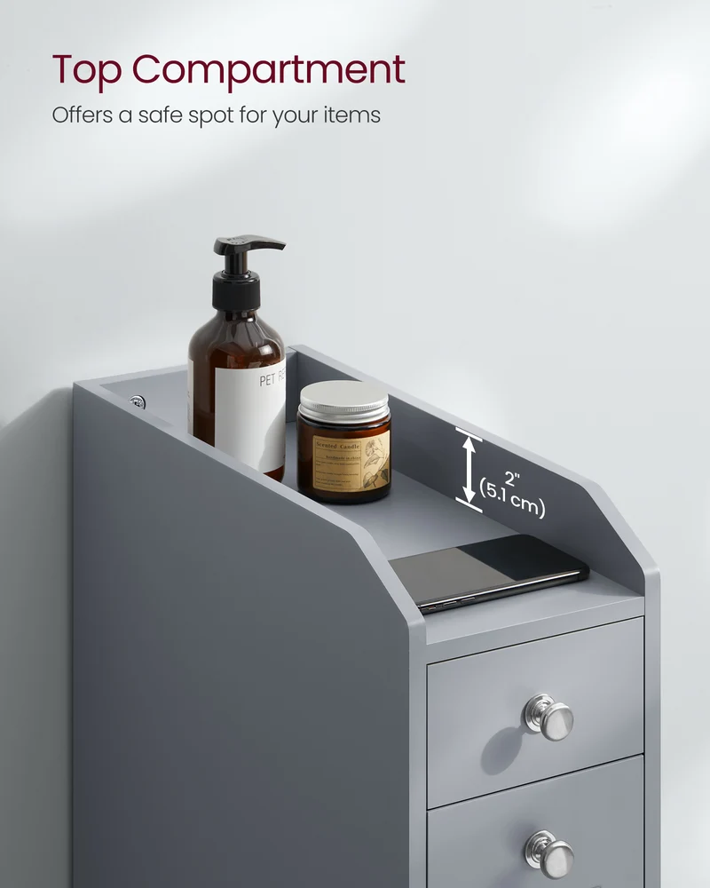Small Bathroom Storage Cabinet, Slim Bathroom Storage Organizer, Toilet Paper Holder with Storage, Toilet Paper Storage Cabinet with Slide Out Drawers, for Small Spaces, Dove Gray