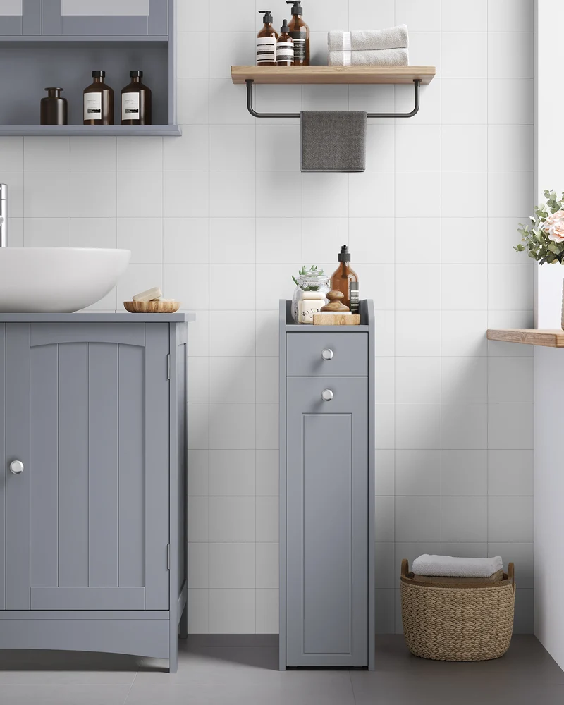 Small Bathroom Storage Cabinet, Slim Bathroom Storage Organizer, Toilet Paper Holder with Storage, Toilet Paper Storage Cabinet with Slide Out Drawers, for Small Spaces, Dove Gray