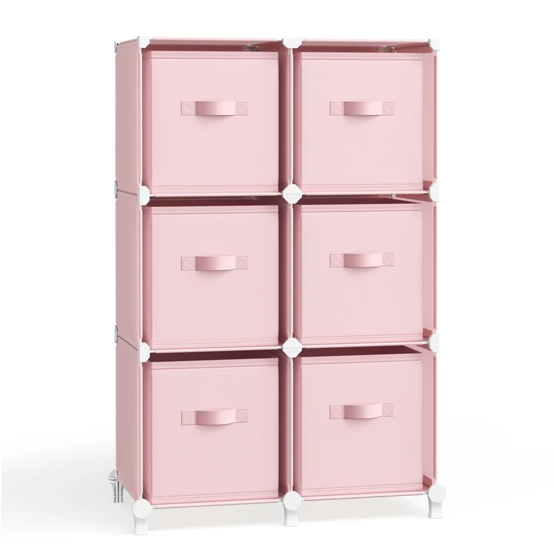 Cube Storage Organizer with Storage Boxes, Set of 6-Cube Organizer, 6 Collapsible Non-Woven Fabric Bins, Customizable, Space-Saving, Bedroom, Jelly Pink