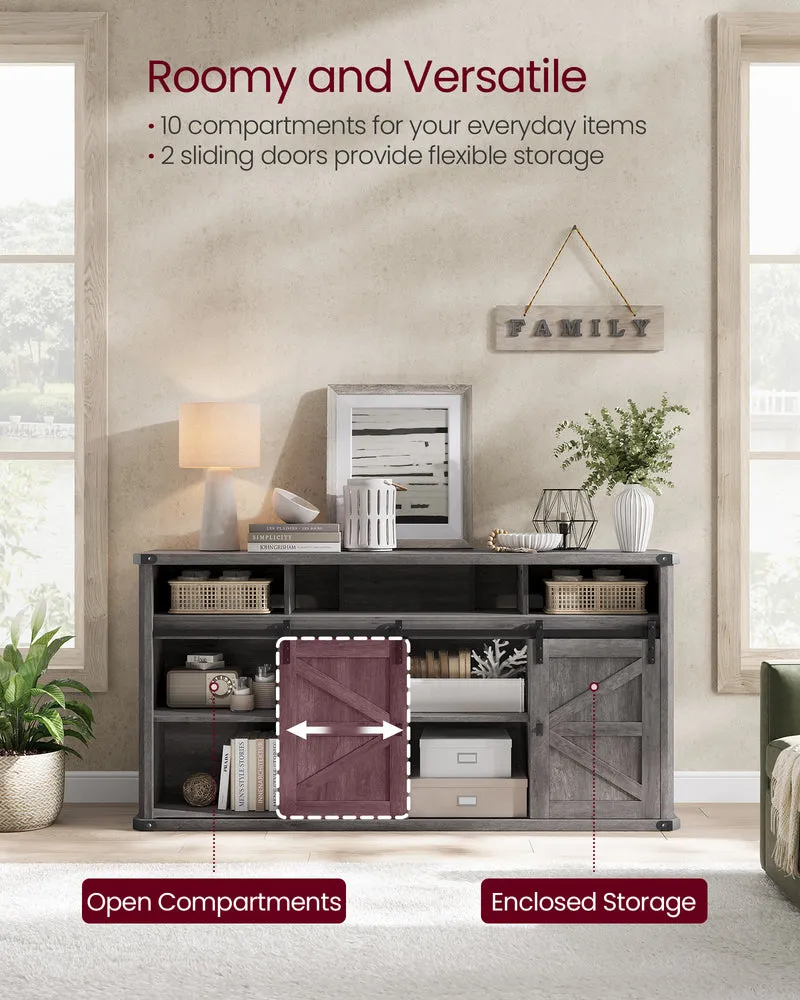 TV Stand for TVs up to 65 Inches, Farmhouse Entertainment Center with Sliding Barn Doors, TV Console Table for Living Room, Misty Gray