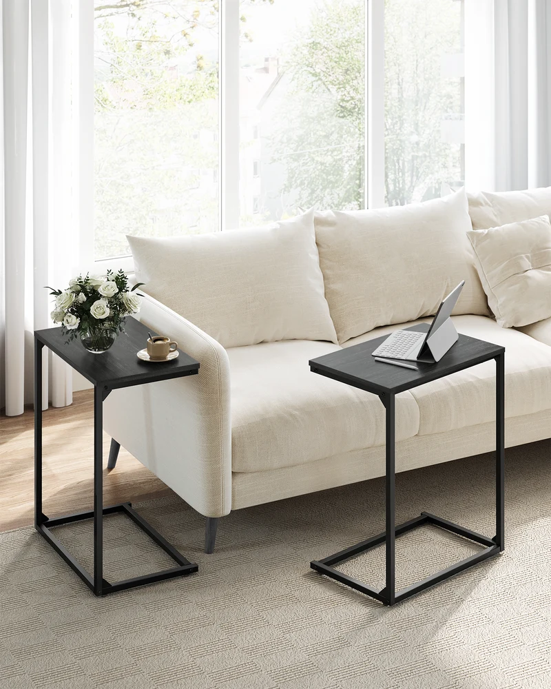 C Shape End Table, Small Coffee Table For Couch Or Sofa, Industrial Side Table In Living Room, Bedroom, 13.8 x 21.7 x 26 Inches, Ebony Black