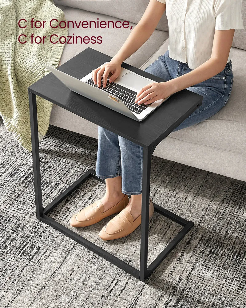 C Shape End Table, Small Coffee Table For Couch Or Sofa, Industrial Side Table In Living Room, Bedroom, 13.8 x 21.7 x 26 Inches, Ebony Black