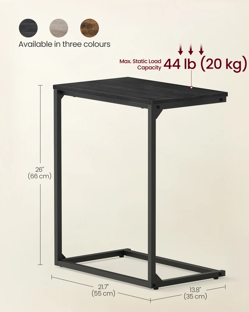 C Shape End Table, Small Coffee Table For Couch Or Sofa, Industrial Side Table In Living Room, Bedroom, 13.8 x 21.7 x 26 Inches, Ebony Black