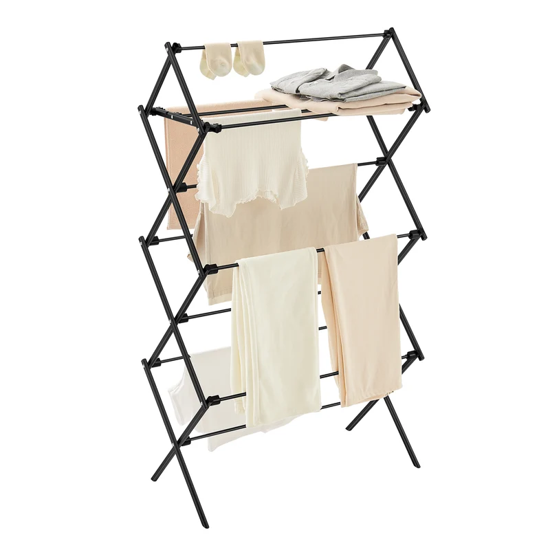 Foldable Clothes Drying Rack, Laundry Drying Rack, Clothes Airer, Steel Frame, 14.6 x 29.5 x 53.2 Inches, Easy Assembly, Indoor Outdoor Use, Black