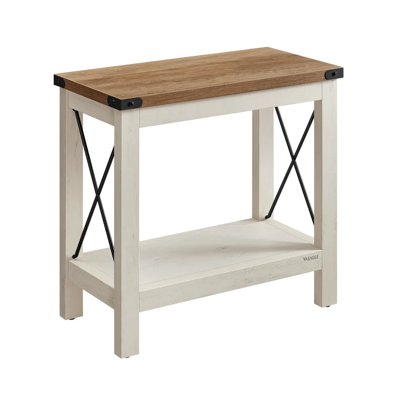 2-Tier End Table, Side Table with Bottom Shelf, Nightstand for Small Spaces, for Living Room, Bedroom, Farmhouse Style, Rustic White and Honey Brown