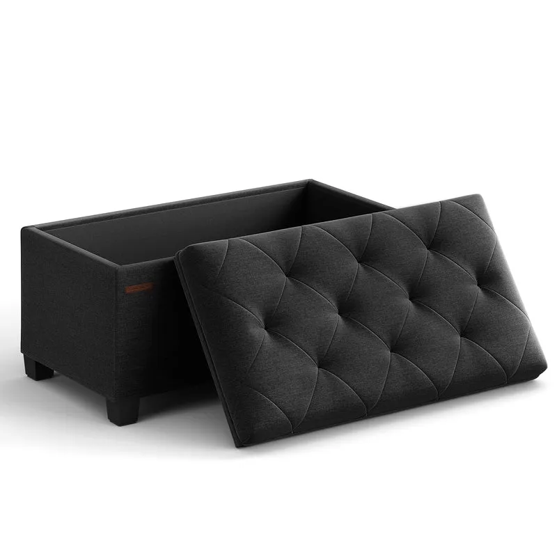 Storage Ottoman Bench, Foot Rest with Legs, 15.7 x 30 x 15.7 Inches, End of Bed Bench, Storage Chest, Load up to 660 lb, for Living Room, Bedroom, Entryway, Ink Black