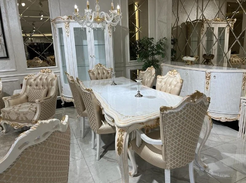 Casa Padrino Luxus Barock Vitrine Weiß / Gold - Handgefertigter Massivholz Vitrinenschrank mit 2 Glastüren und Schublade - Luxus Möbel im Barockstil - Barock Möbel - Edel & Prunkvoll