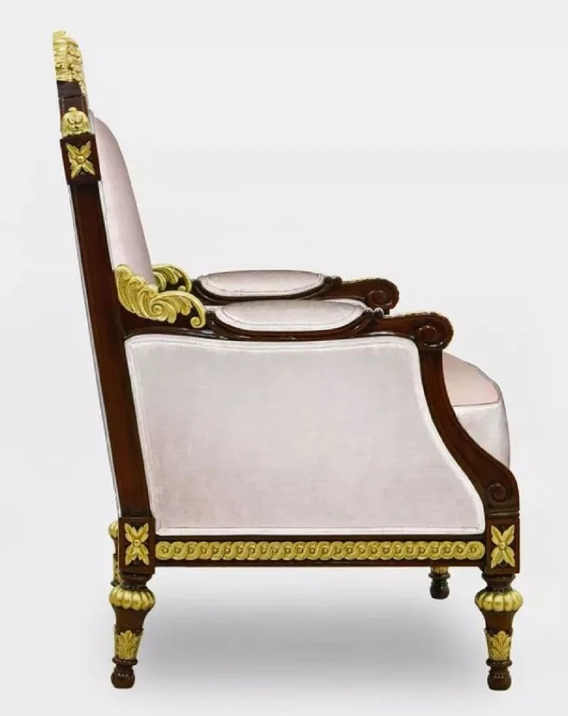 Casa Padrino Luxus Barock Wohnzimmer Sessel Grau / Dunkelbraun / Gold - Handgefertigter Barockstil Sessel - Luxus Wohnzimmer Möbel im Barockstil - Barock Möbel - Edel & Prunkvoll