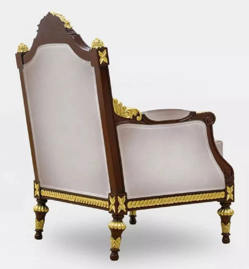Casa Padrino Luxus Barock Wohnzimmer Sessel Grau / Dunkelbraun / Gold - Handgefertigter Barockstil Sessel - Luxus Wohnzimmer Möbel im Barockstil - Barock Möbel - Edel & Prunkvoll