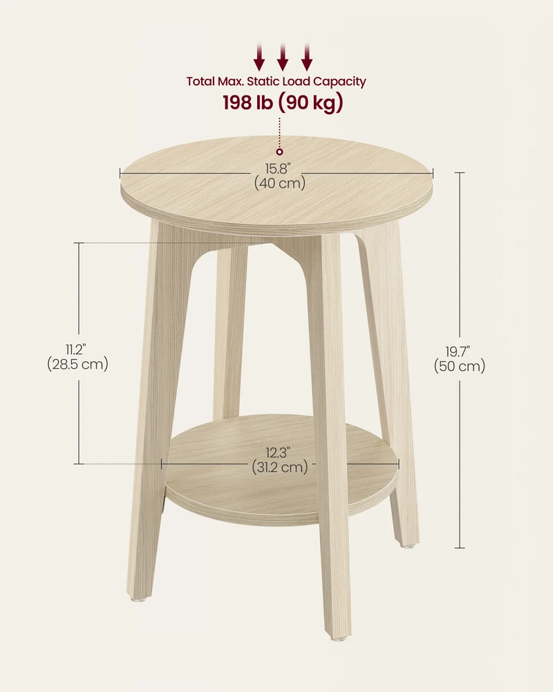 2-Tier Small Round End Table, Nightstand with Tapered Legs