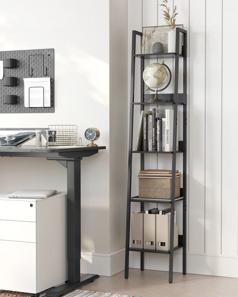 Bookshelf, 5-Tier Narrow Book Shelf, 11.8 x 13.3 x 66.9 Inches, Ladder Shelf for Home Office, Living Room, Bedroom, Kitchen, Ebony Black and Ink Black