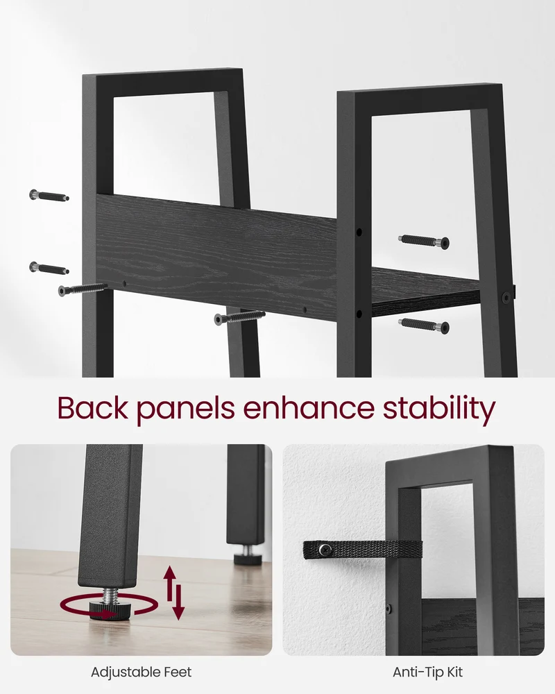 Bookshelf, 5-Tier Narrow Book Shelf, 11.8 x 13.3 x 66.9 Inches, Ladder Shelf for Home Office, Living Room, Bedroom, Kitchen, Ebony Black and Ink Black