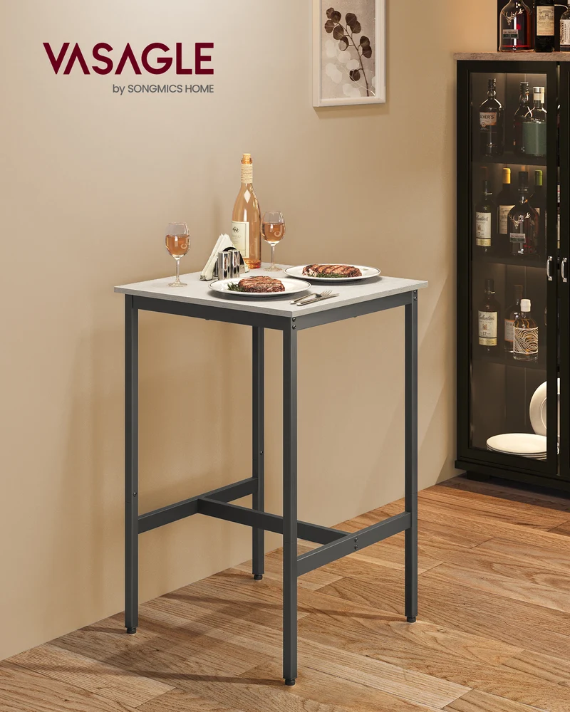 Bar Table, Small Kitchen Dining High Top Pub Cocktail Table for Living Room Party, Sturdy Metal Frame, 23.6 x 23.6 x 36.2 Inches for Narrow Spaces, Easy to Assemble, Vintage White and Black