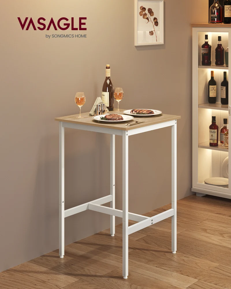 Bar Table, Small Kitchen Dining High Top Pub Cocktail Table for Living Room Party, Sturdy Metal Frame, 23.6 x 23.6 x 36.2 Inches for Narrow Spaces, Easy to Assemble, Oak Beige and White