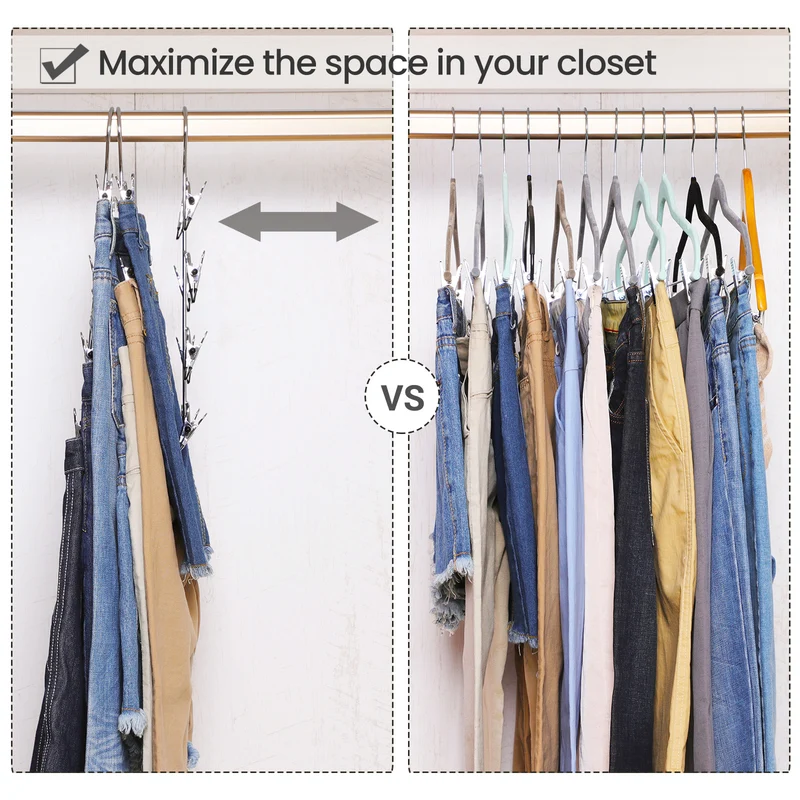 Pants Hangers, Set of 3, 4 Tiers Non-Slip Skirt Hangers, Space Saving Pants Organizers, for Closet, Silver and Black