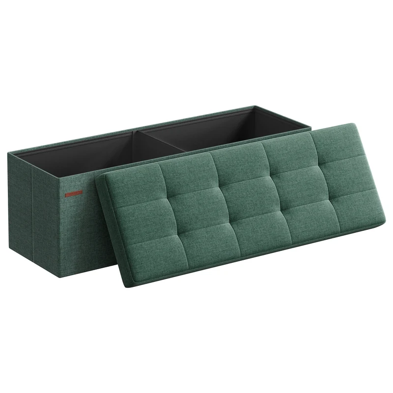 43 Inches Folding Storage Ottoman Bench, Ottoman Foot Rest, End of Bed Bench, Storage Chest, Load 660 lb, for Living Room, Bedroom, Entryway, Retro Green