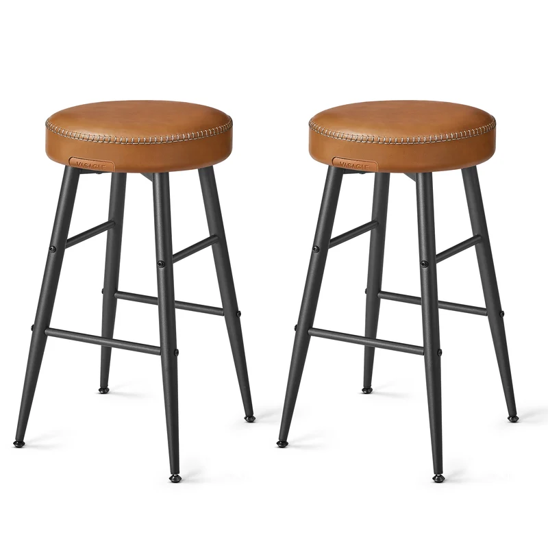 Bar Stools Set of 2, Counter Height Bar Stools, Kitchen Counter Stools, Mid-Century Modern Backless Counter Stools, 24.8-Inch Tall, Kitchen Island Home Bar, Caramel Brown