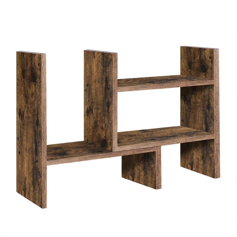 Desktop Organizer, Tabletop Storage Rack, 3 Adaptable Modules, Small Wooden Bookcase, for Office Studio Kitchen, Rustic Brown