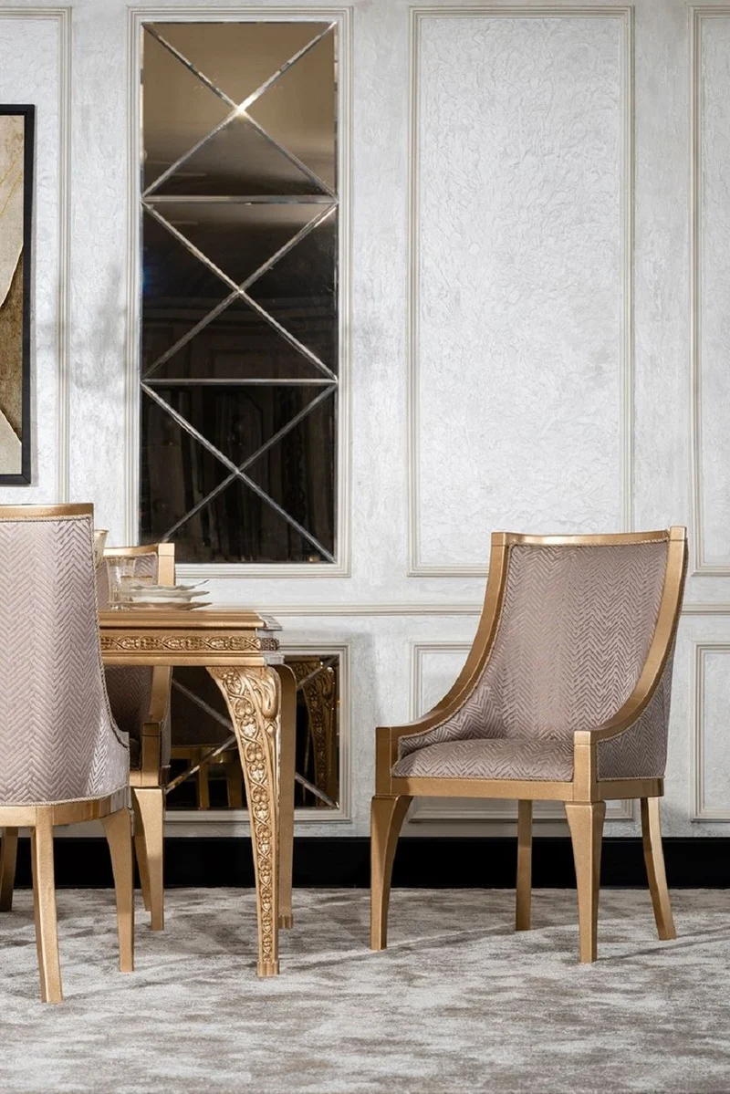 Casa Padrino Luxus Barock Esszimmer Stuhl 4er Set Grau / Gold - Barockstil Küchen Stühle - Prunkvolle Luxus Esszimmer Möbel im Barockstil - Barock Esszimmer Möbel - Edel & Prunkvoll
