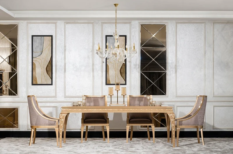 Casa Padrino Luxus Barock Esszimmer Stuhl 4er Set Grau / Gold - Barockstil Küchen Stühle - Prunkvolle Luxus Esszimmer Möbel im Barockstil - Barock Esszimmer Möbel - Edel & Prunkvoll