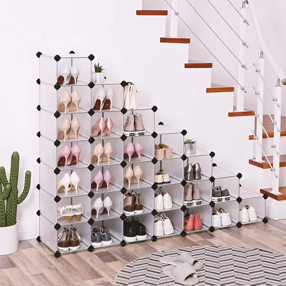 7-Tier Shoe Rack, 28-Pair Plastic Shoe Units, White
