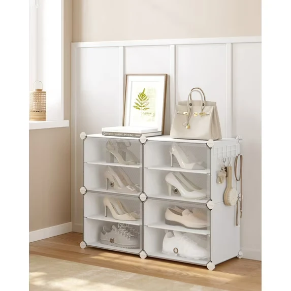 4-Tier Adjustable Shoe Rack Organizer, Space-Saving Storage Cabinet Holds 16 Pairs, White