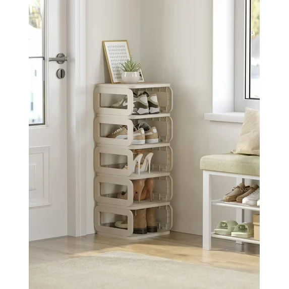 Shoe Rack, Shoe Organizer, 6 Shelves, Shoe Storage, Narrow Shoe Shelf, Open Shelf for Entryway, Living Room, Space-Saving, Cappuccino Beige