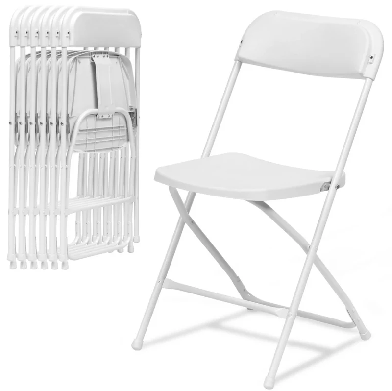 SONGMICS HOME Folding Chairs, 6 Pack Plastic Dining Chair for Outdoor Event, White