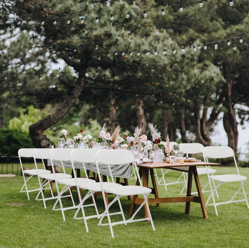 SONGMICS HOME Folding Chairs, 6 Pack Plastic Dining Chair for Outdoor Event, White