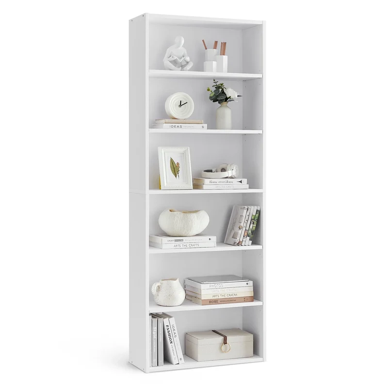 VASAGLE 6 Tier Bookshelf, 23.6 inch Wide, Open Bookcase, Floor Standing Unit, for Living Room, White