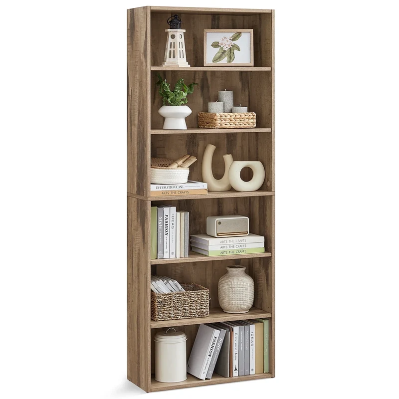 Bookshelf, 23.6 Inches Wide, 6-Tier Open Bookcase with Adjustable Storage Shelves, Floor Standing Unit Camel Brown