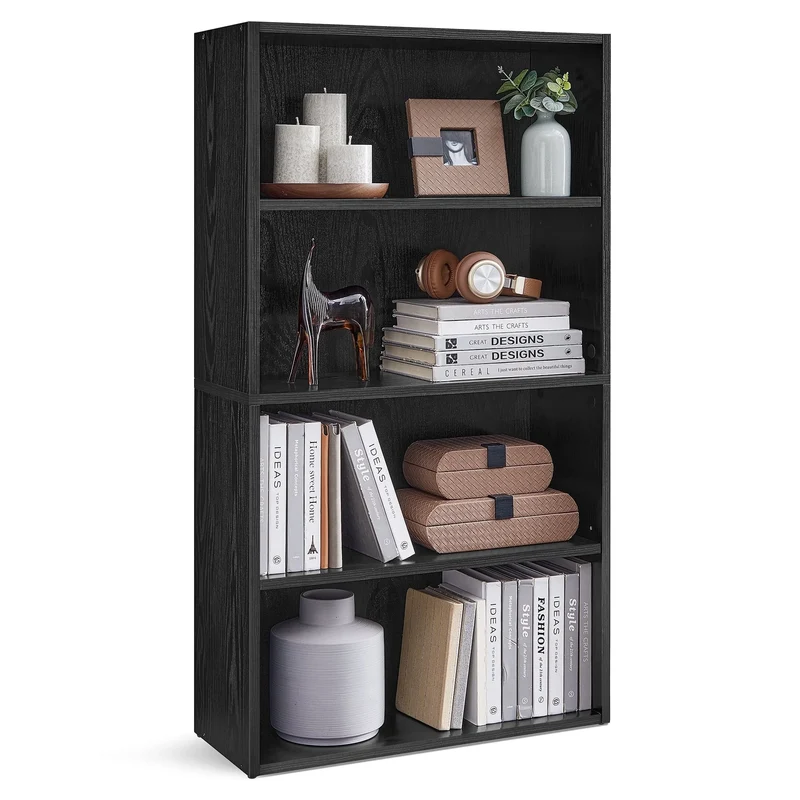 VASAGLE Bookshelf, 23.6'' Wide, 4-Tier Open Bookcase with Adjustable Storage Shelves, Ebony Black